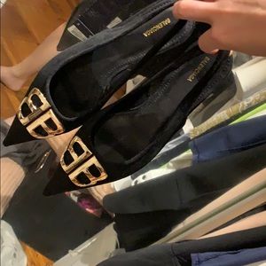 Balenciaga Velvet BB Knife Slingback Flat